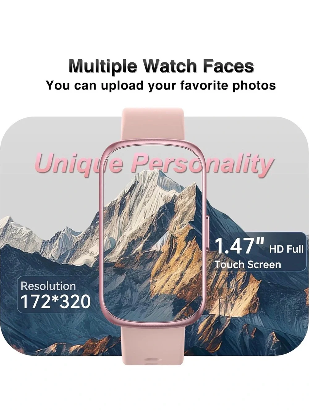 Pink Smart Fitness Watch with Rose Gold Buckle Smartwatch IP68 Waterproof